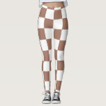 Chequered squares mocha brown white geometric retr leggings<br><div class="desc">Chequered squares mocha brown white geometric retro pattern gift for anyone. Cool retro chequered geometric square pattern. Vintage tile mousse brown and white modern chequered.</div>
