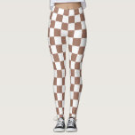 Chequered squares mocha brown white geometric retr leggings<br><div class="desc">Chequered squares mocha brown white geometric retro pattern gift for anyone. Cool retro chequered geometric square pattern. Vintage tile mousse brown and white modern chequered.</div>