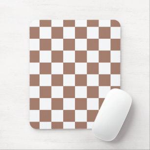 Chequered squares mocha brown white geometric retr mouse pad