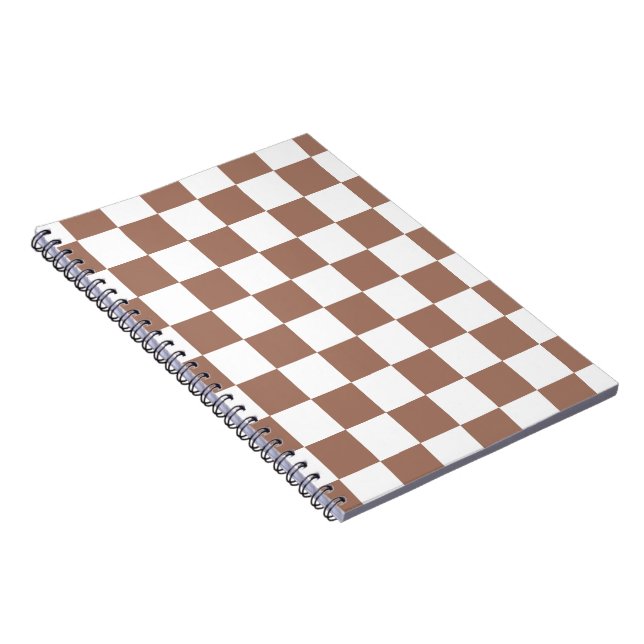 Chequered squares mocha brown white geometric retr notebook (Right Side)
