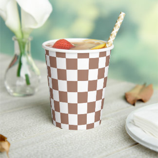 Chequered squares mocha brown white geometric retr paper cups