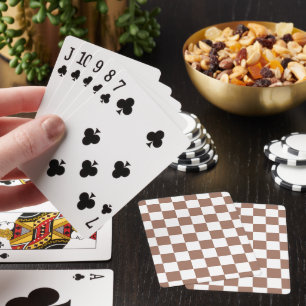 Chequered squares mocha brown white geometric retr playing cards