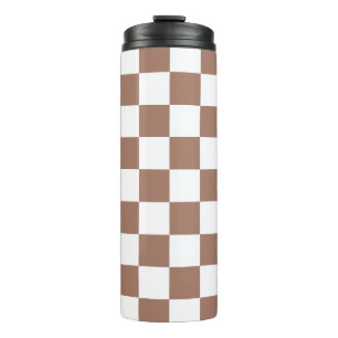Chequered squares mocha brown white geometric retr thermal tumbler