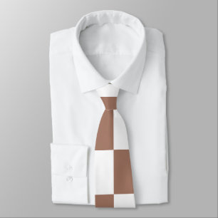Chequered squares mocha brown white geometric retr tie