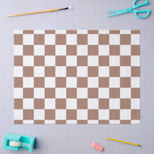 Chequered squares mocha brown white geometric retr tissue paper