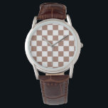 Chequered squares mocha brown white geometric retr watch<br><div class="desc">Chequered squares mocha brown white geometric retro pattern gift for anyone. Cool retro chequered geometric square pattern. Vintage tile mousse brown and white modern chequered.</div>