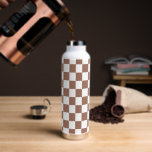 Chequered squares mocha brown white geometric retr water bottle<br><div class="desc">Chequered squares mocha brown white geometric retro pattern gift for anyone. Cool retro chequered geometric square pattern. Vintage tile mousse brown and white modern chequered.</div>