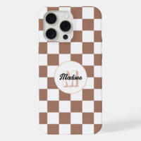 Chequered squares mocha brown white retro Monogram