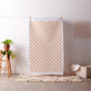 Chequered squares peach and white geometric retro fabric