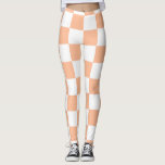 Chequered squares peach and white geometric retro leggings<br><div class="desc">Chequered squares peach orange white geometric retro pattern. Cool retro chequered geometric square pattern. Vintage tile white and peach light orange modern chequered.</div>