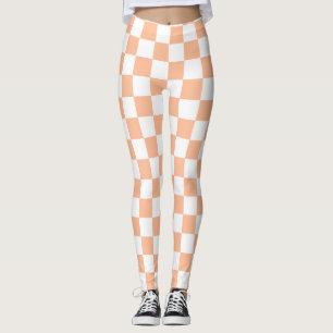 Chequered squares peach and white geometric retro leggings