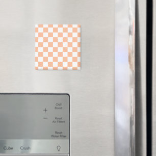 Chequered squares peach and white geometric retro magnet