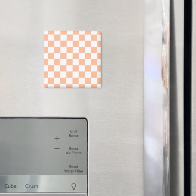 Chequered squares peach and white geometric retro magnet (In Situ (Fridge))