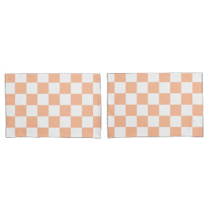 Chequered squares peach and white geometric retro pillowcase