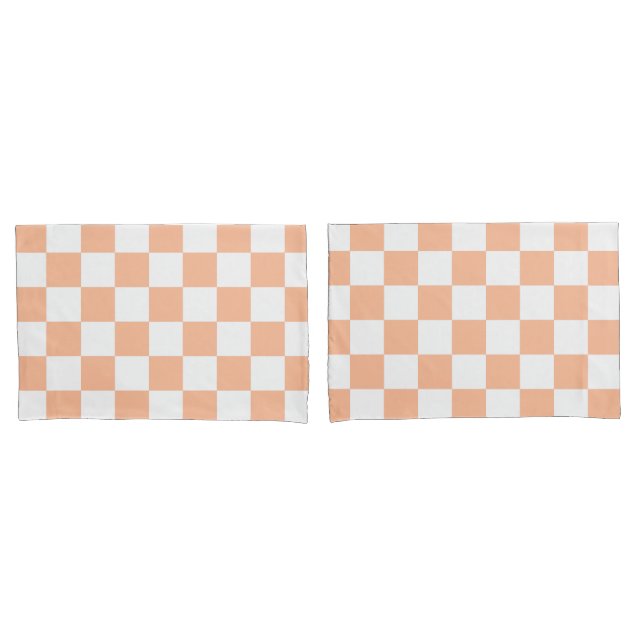 Chequered squares peach and white geometric retro pillowcase (Front-Set)
