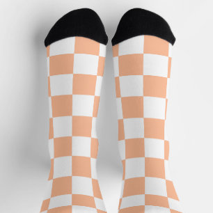 Chequered squares peach and white geometric retro socks