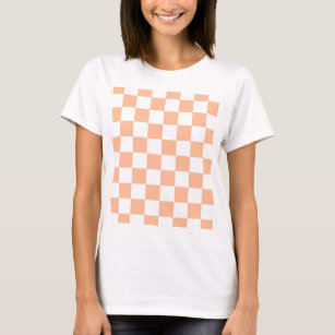 Chequered squares peach and white geometric retro T-Shirt