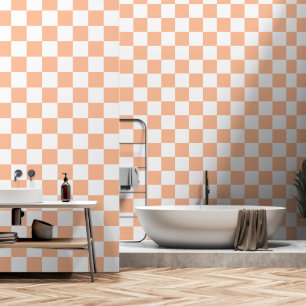 Chequered squares peach and white geometric retro wallpaper