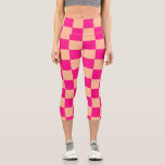 Chequered squares peach hot pink geometric retro capri leggings<br><div class="desc">Chequered squares peach hot pink geometric retro Capri Leggings. Fashionable fun Clothing gift for her. Cool retro chequered geometric square pattern. Vintage tile peach and hot pink modern chequered.</div>