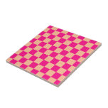Chequered squares peach hot pink geometric retro ceramic tile<br><div class="desc">Unique Home Décor Home Decorative Accents Tiles. Chequered squares hot pink peach geometric retro pattern gift for her. Cool retro chequered geometric square pattern. Vintage tile peach and hot pink modern chequered.</div>