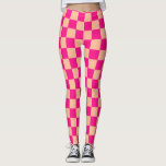 Chequered squares peach hot pink geometric retro leggings<br><div class="desc">Chequered squares hot pink peach geometric retro pattern gift Clothing Leggings for her. Cool retro chequered geometric square pattern. Vintage tile pink peach modern chequered.</div>
