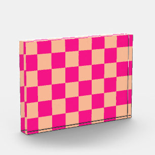 Chequered squares peach hot pink geometric retro photo block