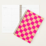 Chequered squares peach hot pink geometric retro planner<br><div class="desc">Chequered squares peach hot pink geometric retro pattern gift. Cool retro chequered geometric square pattern. Vintage tile peach hot pink modern chequered for her.</div>
