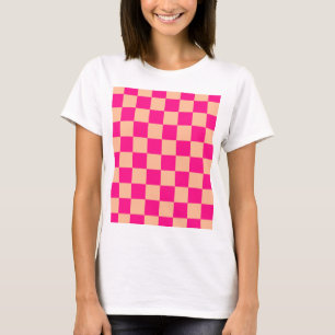 Chequered squares peach hot pink geometric retro T-Shirt