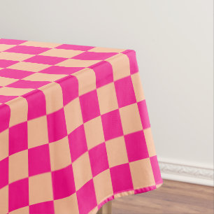 Chequered squares peach hot pink geometric retro tablecloth