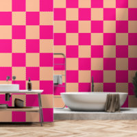 Chequered squares peach hot pink geometric retro