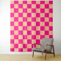 Chequered squares peach hot pink retro