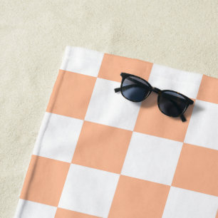Chequered squares peach orange white geometric beach towel