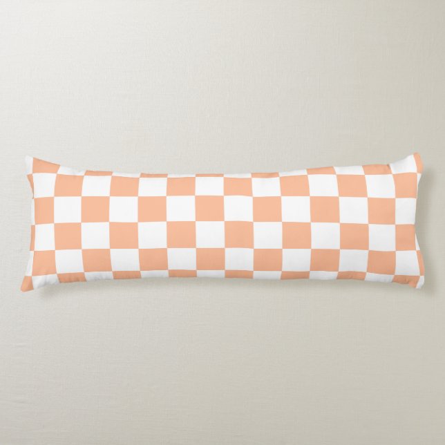 Chequered squares peach orange white geometric body cushion (Front)