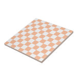 Chequered squares peach orange white geometric ceramic tile<br><div class="desc">Chequered squares peach orange white geometric retro pattern. Cool retro chequered geometric square pattern. Vintage tile white and peach light orange modern chequered.</div>