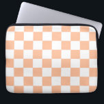 Chequered squares peach orange white geometric laptop sleeve<br><div class="desc">Chequered squares peach orange white geometric retro pattern. Cool retro chequered geometric square pattern. Vintage tile white and peach light orange modern chequered.</div>