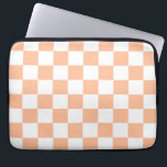 Chequered squares peach orange white geometric laptop sleeve<br><div class="desc">Chequered squares peach orange white geometric retro pattern. Cool retro chequered geometric square pattern. Vintage tile white and peach light orange modern chequered.</div>