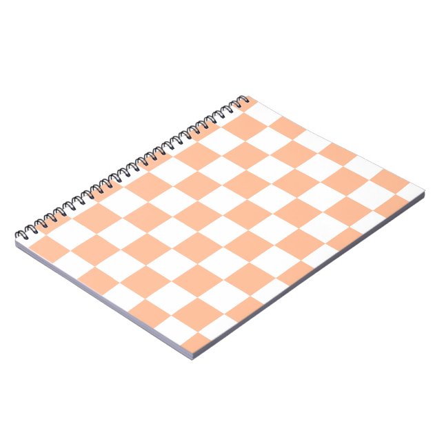 Chequered squares peach orange white geometric notebook (Left Side)