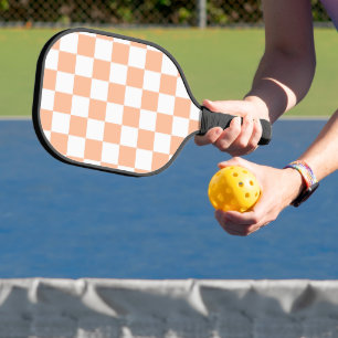 Chequered squares peach orange white geometric pickleball paddle