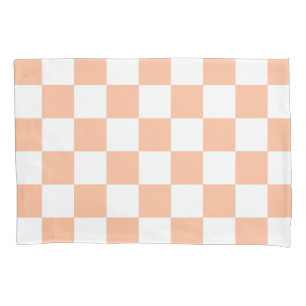 Chequered squares peach orange white geometric pillowcase