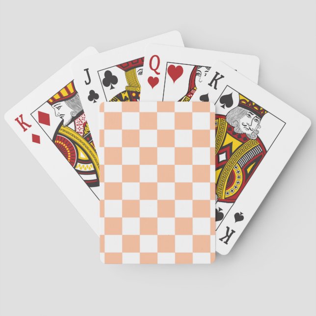 Chequered squares peach orange white geometric playing cards (Back)