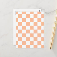 Chequered squares peach orange white geometric