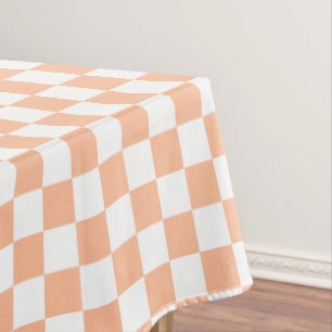 Chequered squares peach orange white geometric tablecloth