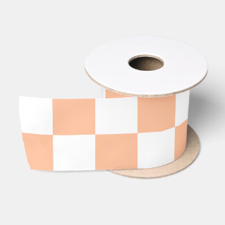 Chequered squares peach white geometric retro satin ribbon