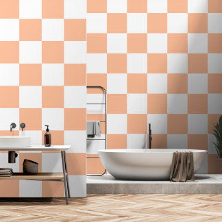 Chequered squares peach white geometric retro wallpaper