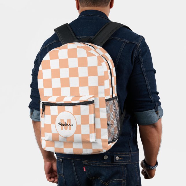 Chequered squares peach white geometry Monogram Printed Backpack (Insitu (Model))