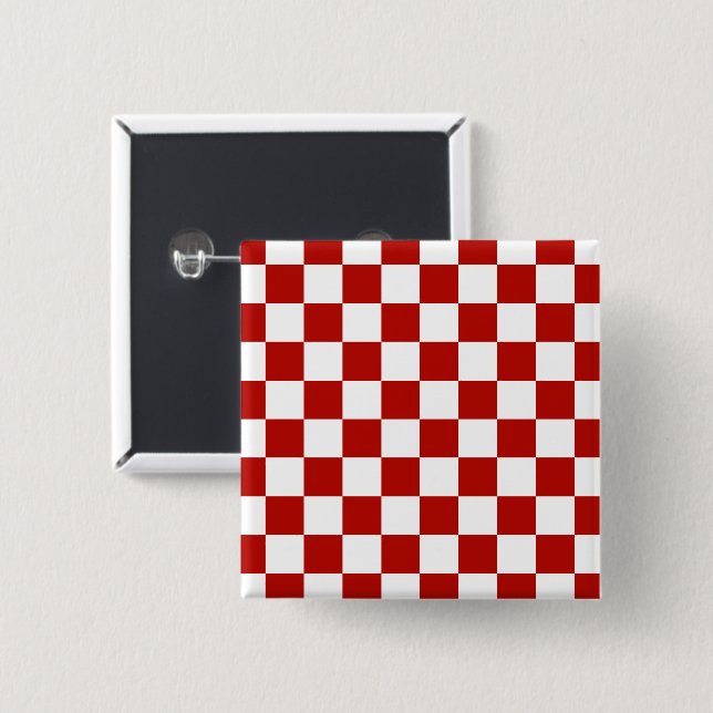 Chequered squares red white geometric retro 15 cm square badge (Front & Back)