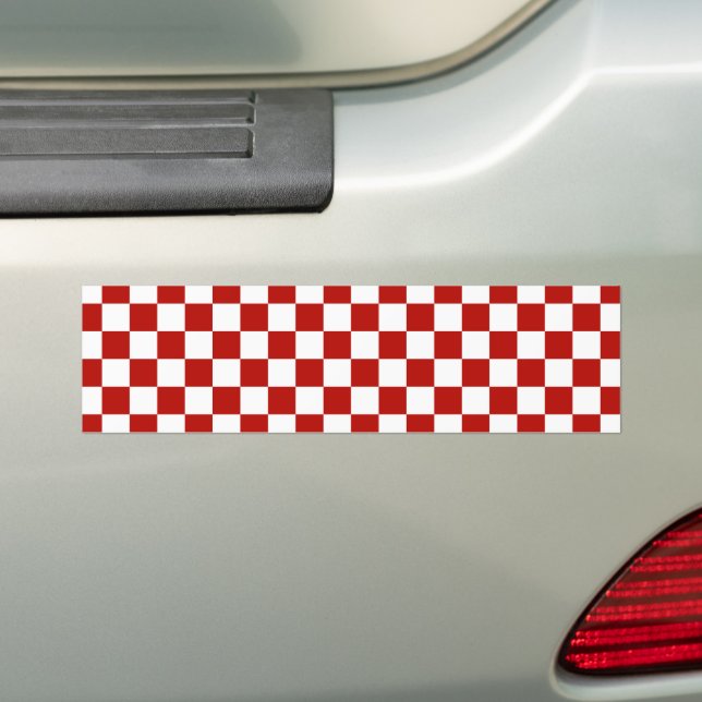 Chequered squares red white geometric retro bumper sticker (On Car)