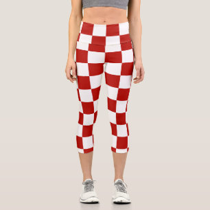 Chequered squares red white geometric retro capri leggings