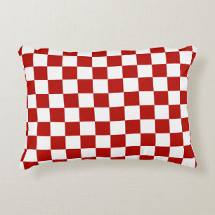 Chequered squares red white geometric retro decorative cushion