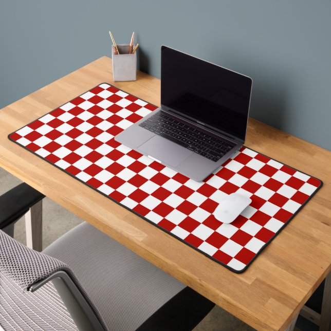 Chequered squares red white geometric retro desk mat (Office 2)